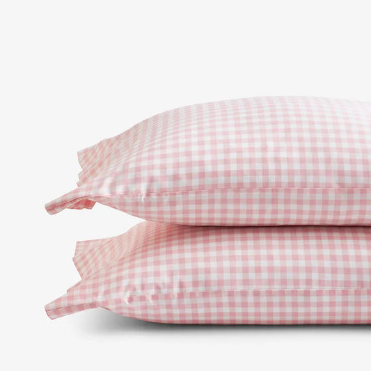 Gingham Classic Cool Organic Cotton Percale Pillowcase Set - Petal Pink, Standard