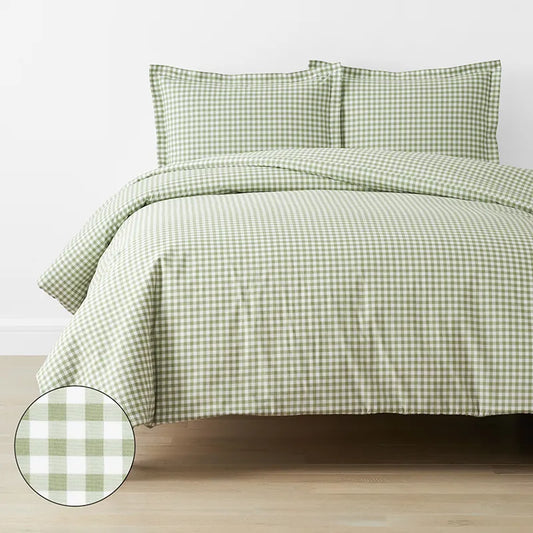 Gingham Classic Cool Organic Cotton Percale Duvet Cover Set - Moss, Twin/Twin XL