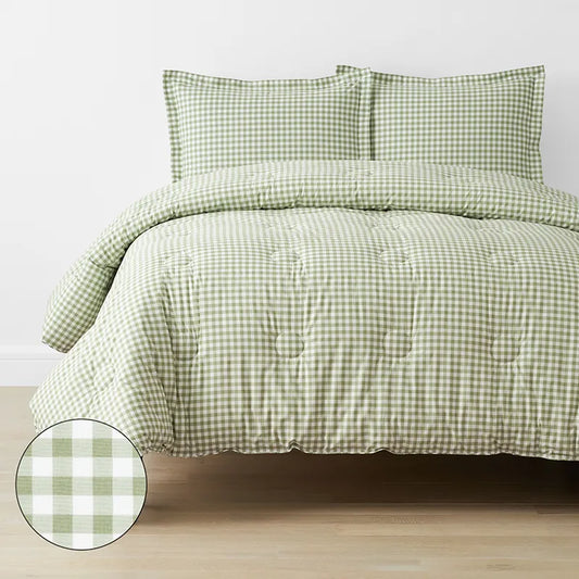 Gingham Classic Cool Organic Cotton Percale Comforter Set - Moss, Twin/Twin XL