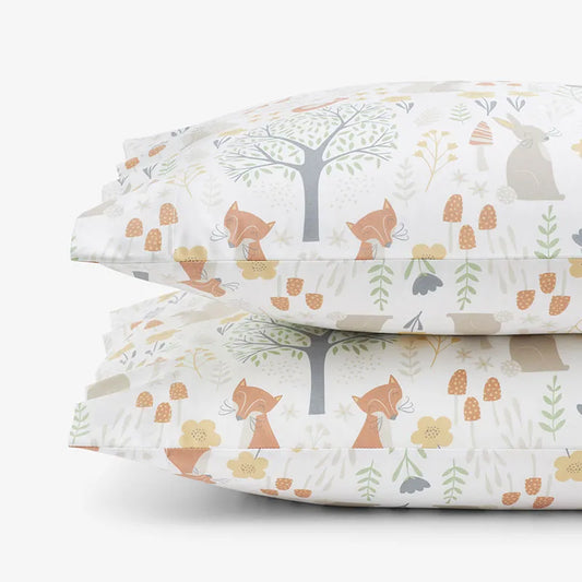 Forest Animals Classic Cool Organic Cotton Percale Pillowcase Set - Ivory Multi, Standard