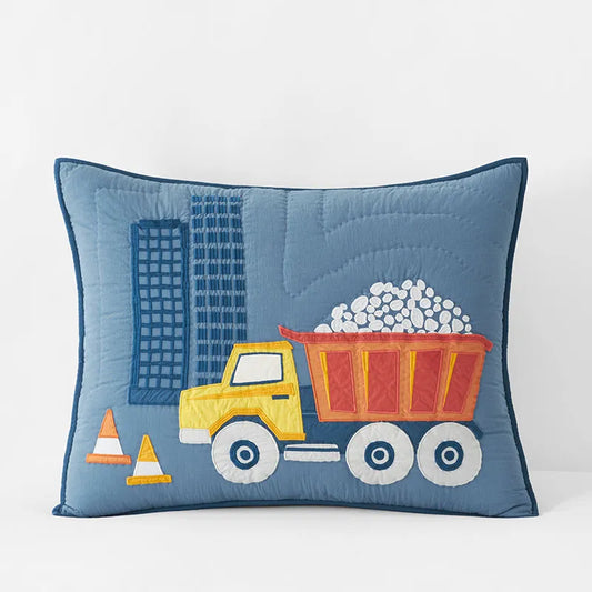 Construction Trucks Quilted Sham - Blue, Standard