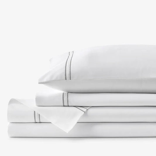 Dorset Stripe Luxe Smooth Egyptian Cotton Sateen Bed Sheet Set - Gray, Queen
