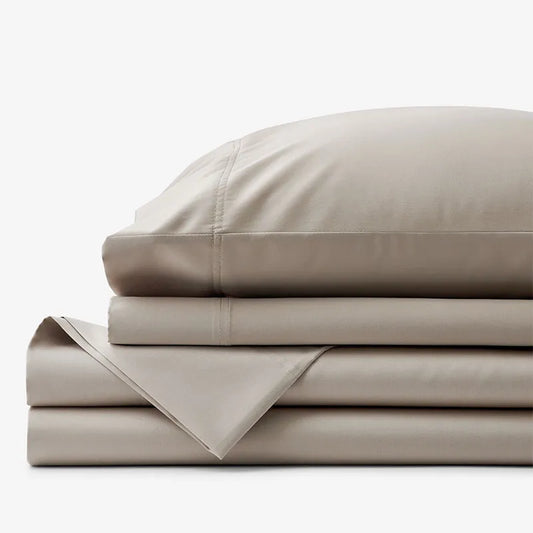 Premium Smooth Supima® Cotton Wrinkle-Free Sateen Bed Sheet Set - Light Birch, Deep Pocket Cal. King
