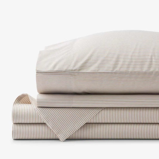 Classic Stripes and Plaids Cool Yarn-Dyed Cotton Percale Bed Sheet Set - Stripe Tan, Full