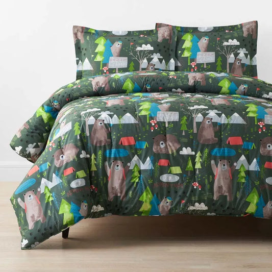 Bear Camp Classic Cool Organic Cotton Percale Comforter Set - Green Multi, Twin/Twin XL