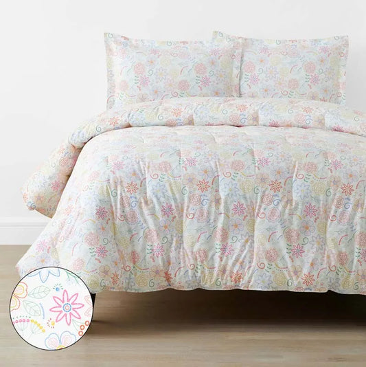Floral Dream Classic Cool Organic Cotton Percale Comforter Set - White Multi, Full/Queen