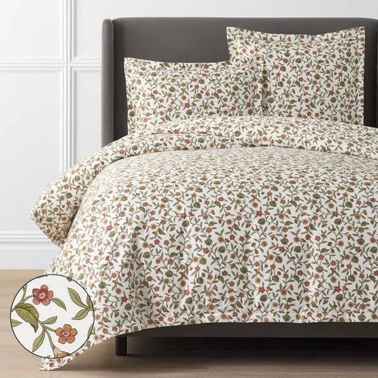 Garden Florals Premium Smooth Wrinkle-Free Sateen Duvet Cover - Cream Multi, King/Cal. King