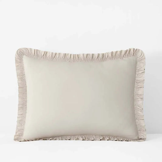 Solid Ruffle Garment Washed Cotton Percale Sham - Buff, Standard