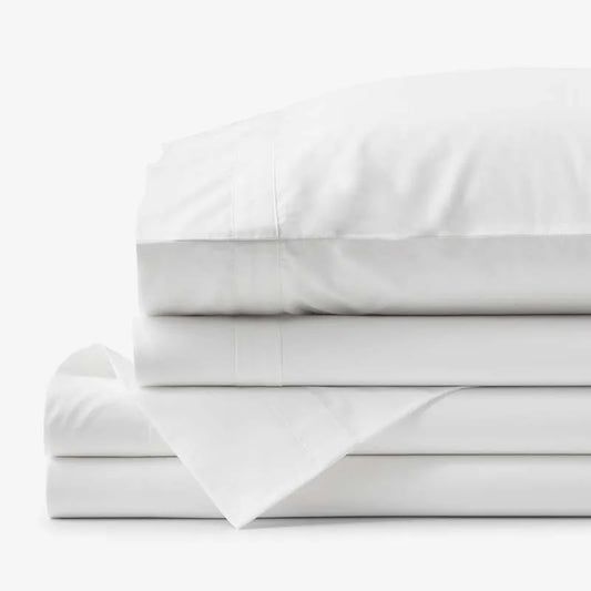 Contrast Border Premium Cool Supima® Cotton Percale Bed Sheet Set - White, Twin