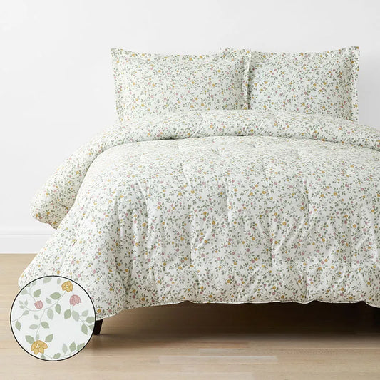 Lucenda Classic Cool Cotton Percale Comforter Set - Scattered Flowers, Twin/Twin XL