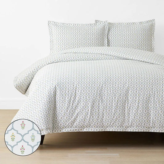 Lucenda Classic Cool Cotton Percale Duvet Cover Set - Framed Flowers, Twin/Twin XL