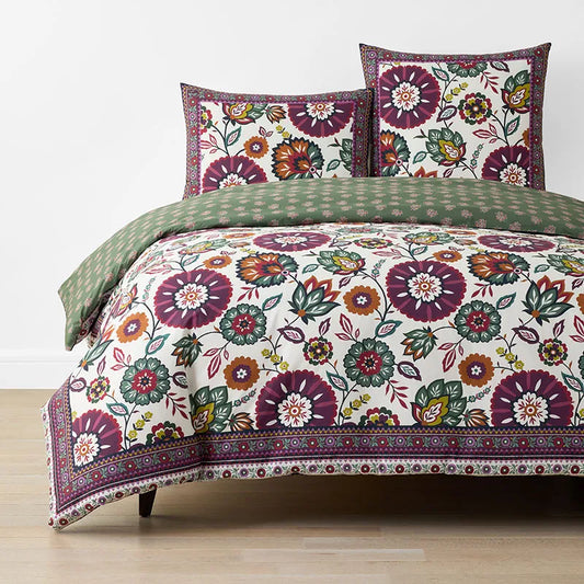 Nora Classic Cool Cotton Percale Reversible Duvet Cover - Multi, Full/Queen