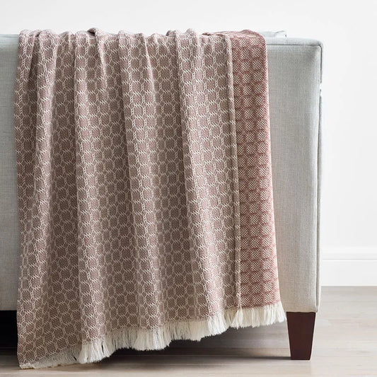 Woven Square Grid Throw - Rust