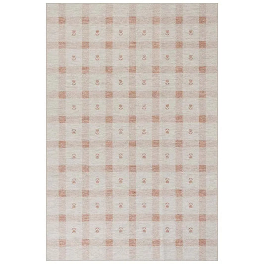 Modern Plaid Washable Rug - Orange, 4' x 6'