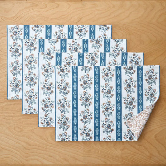 Flower Bloom Reversible Placemats, Set of 4 - Flower Stripe Blooming Floret