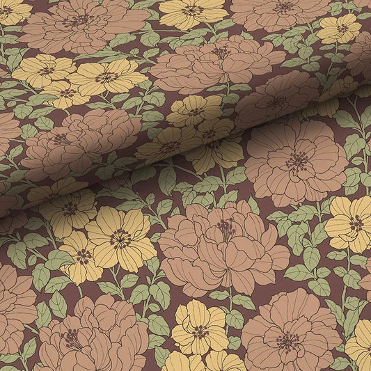 Large Blooms Traditional Wallpaper - Tan, Roll