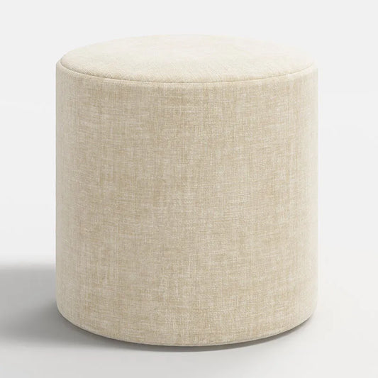 Vintage Velvet Upholstered Round Ottoman - Sand
