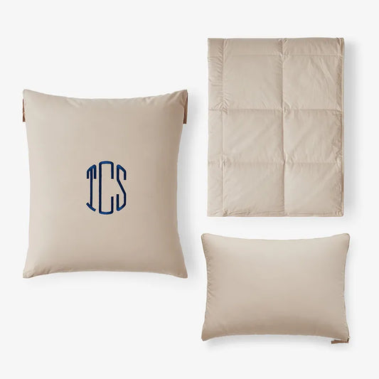 Premium Travel Pillow Throw Set - Feather Tan