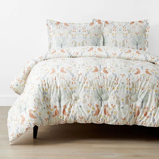 Forest Animals Classic Cool Organic Cotton Percale Comforter Set - Ivory, Twin/Twin XL