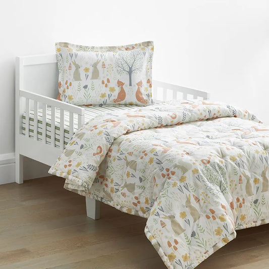 Forest Animals Classic Cool Organic Cotton Percale Toddler Comforter Set - Ivory, Toddler