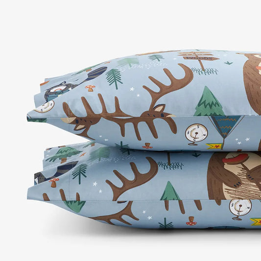 Animal Campers Classic Cool Organic Cotton Percale Pillowcase Set - Blue Multi, Standard
