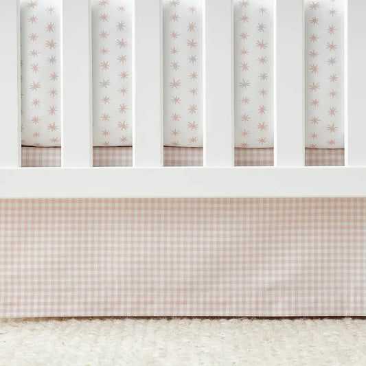 Ditsy Gingham Classic Cool Classic Cool Organic Cotton Percale Tailored Crib Skirt- Pink
