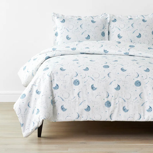 Night Sky Classic Cool Organic Cotton Percale Duvet Cover Set - Blue, Twin/Twin XL