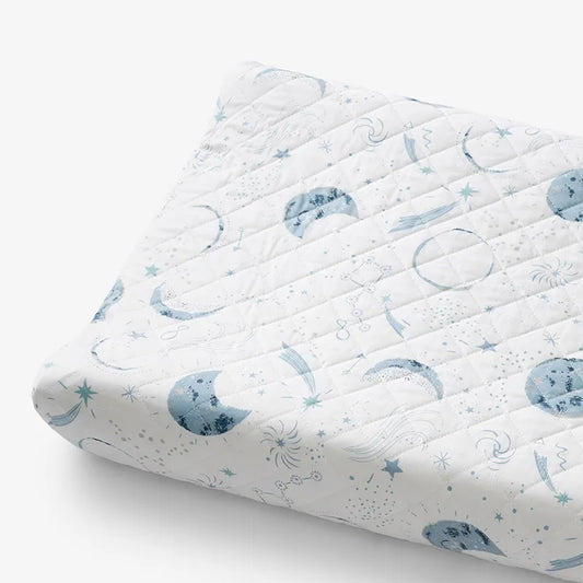 Night Sky Classic Cool Organic Cotton Percale Quilted Changing Pad Cover - Blue