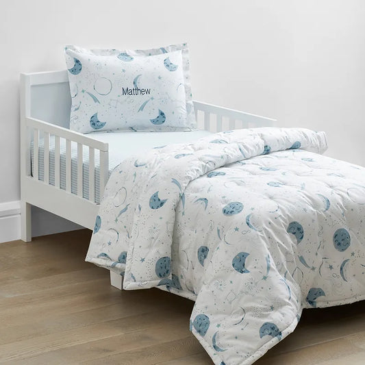 Night Sky Classic Cool Organic Cotton Percale Toddler Comforter Set - Blue