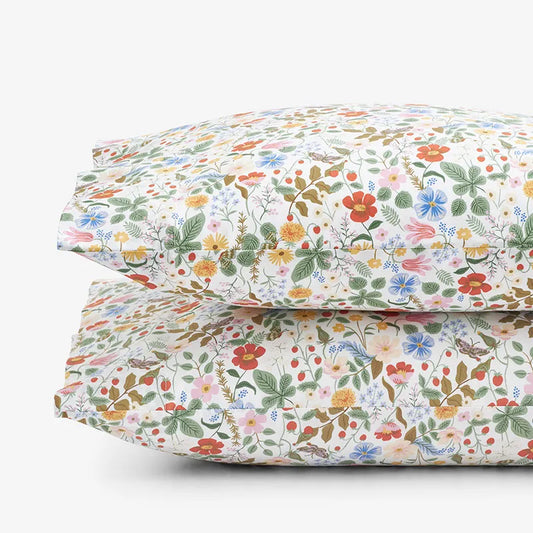 Strawberry Fields Classic Cool Cotton Percale Pillowcase Set - White Multi, Standard