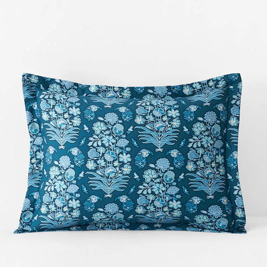 Nawab Floral Premium Smooth Sateen Reversible Sham - Blue Multi, Standard