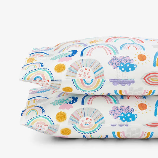 Magical Rainbows Classic Cool Organic Cotton Percale Pillowcase Set - White Multi, Standard