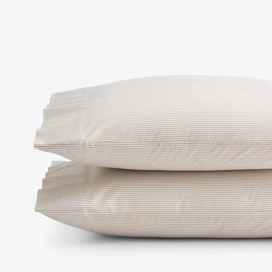 Classic Stripes and Plaids Cool Yarn-Dyed Cotton Percale Pillowcase Set - Stripe Tan, King