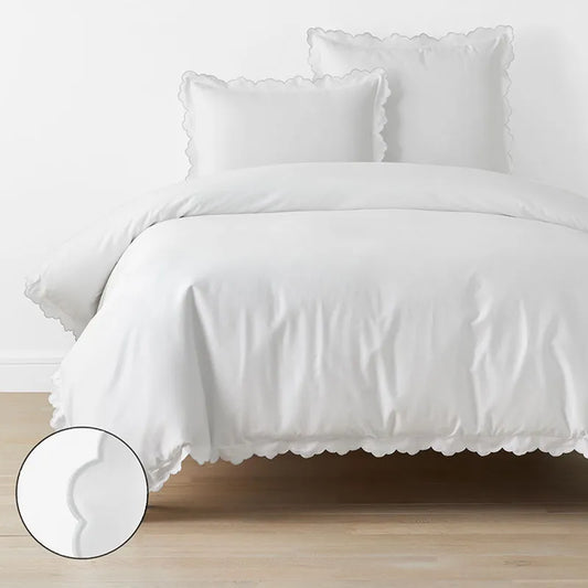 Embroidered Scallop Classic Smooth Sateen Solid Duvet Cover - Light Gray, Twin/Twin XL