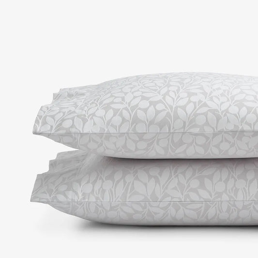 Jacquard Leaf Yarn-Dyed Premium Smooth Supima® Cotton Wrinkle-Free Sateen Pillowcase Set - Light Gray, Standard
