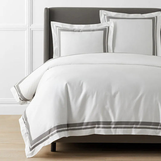 Double Border Premium Smooth Supima® Cotton Wrinkle-Free Sateen Duvet Cover - Silver, Twin/Twin XL