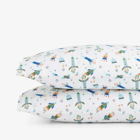 Space Adventure Classic Cool Organic Cotton Percale Pillowcase Set - White Multi, Standard