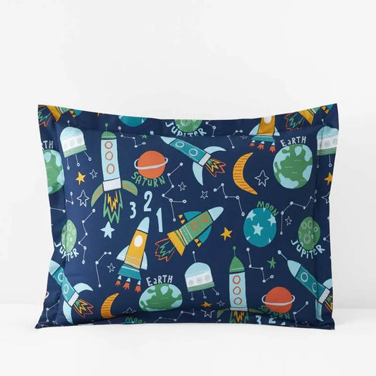 Planets and Rockets Classic Cool Organic Cotton Percale Sham - Navy Multi, Standard