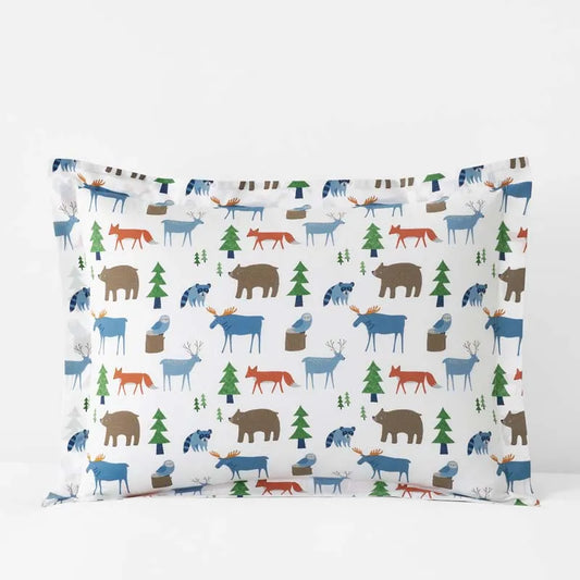 Forest Friends Classic Cool Organic Cotton Percale Sham - White Multi, Standard