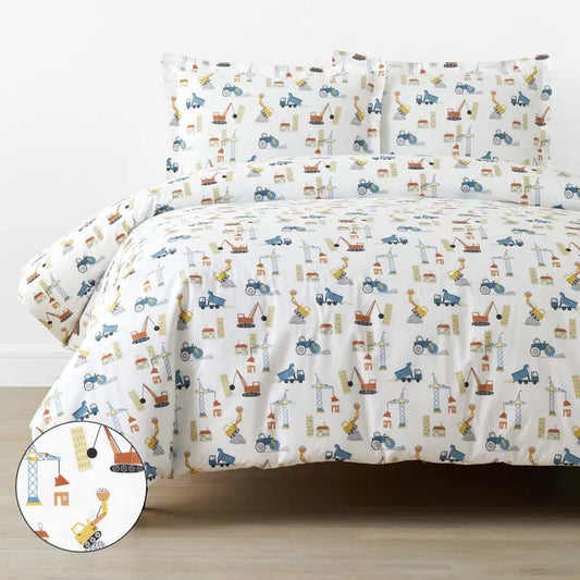 City Builders Classic Cool Organic Cotton Percale Duvet Cover Set - White Multi, Twin/Twin XL