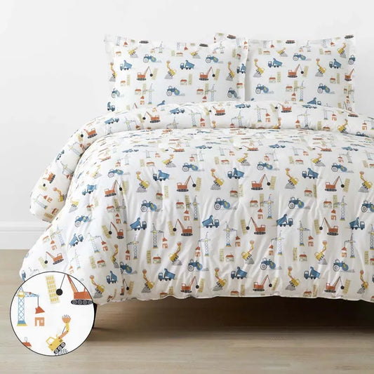 City Builders Classic Cool Organic Cotton Percale Comforter Set - White Multi, Twin/Twin XL