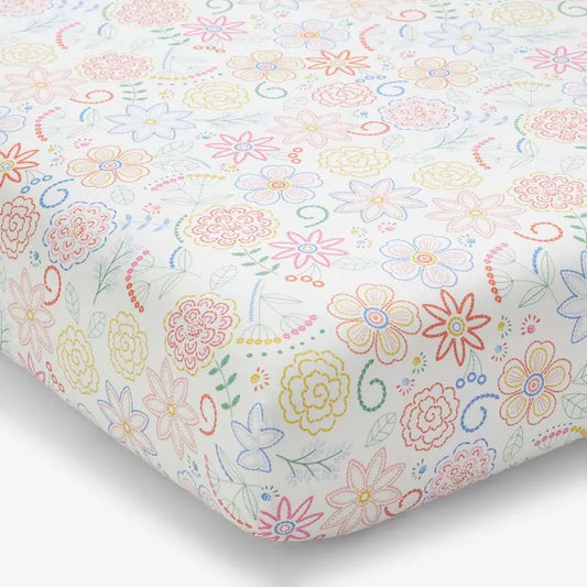 Floral Dream Classic Cool Organic Cotton Percale Fitted Crib Sheet - White Multi