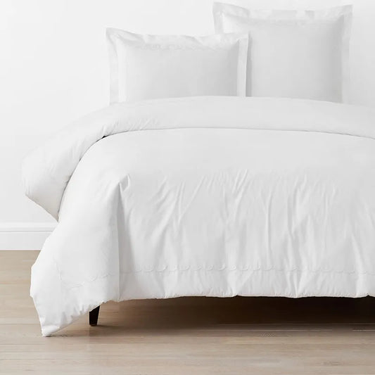 Embroidered Scallop Classic Cool Cotton Percale Duvet Cover - White, Twin/Twin XL