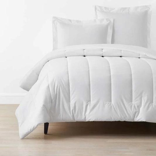 Solid Garment Washed Cotton Percale Comforter - White, Full/Queen