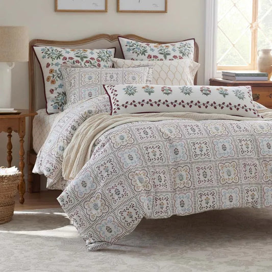 Lottie Classic Cool Cotton Percale Duvet Cover - Ivory Multi, King/Cal. King