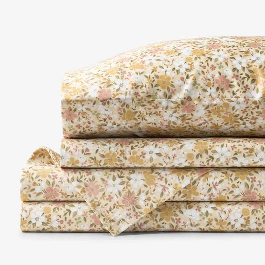 Joyful Floral Classic Smooth Sateen Bed Sheet Set - Gold, Twin