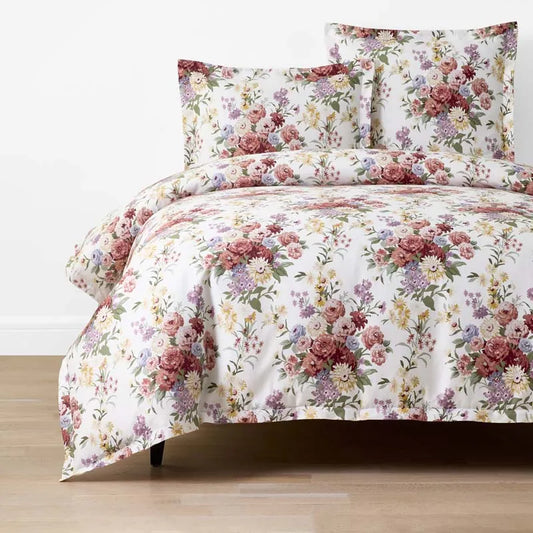 Nature's Bouquet Classic Smooth Sateen Duvet Cover - Cream Multi, Full/Queen