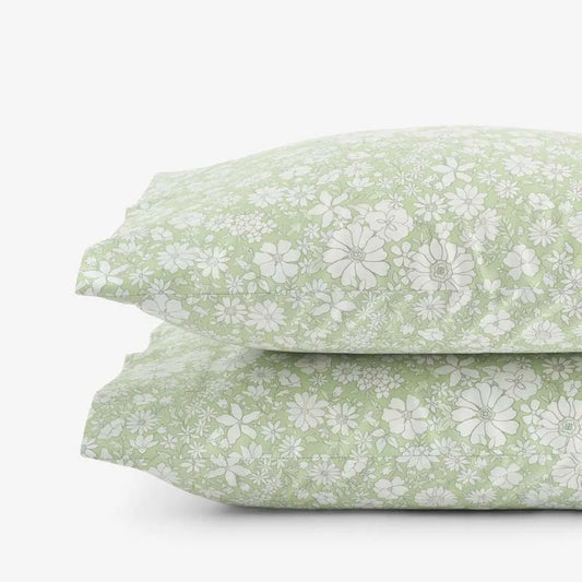 Misty Meadow Floral Classic Smooth Sateen Pillowcase Set - Green, Standard