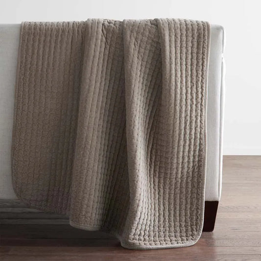 Tufted Stitch Velvet Throw - Taupe