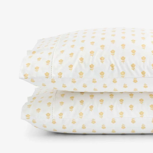 Mini-Prints Garment Washed Cotton Percale Pillowcase Set - Flowers Yellow, Standard
